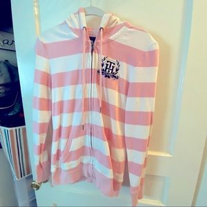 Tommy Hilfiger Pink & White Striped Hoodie XS